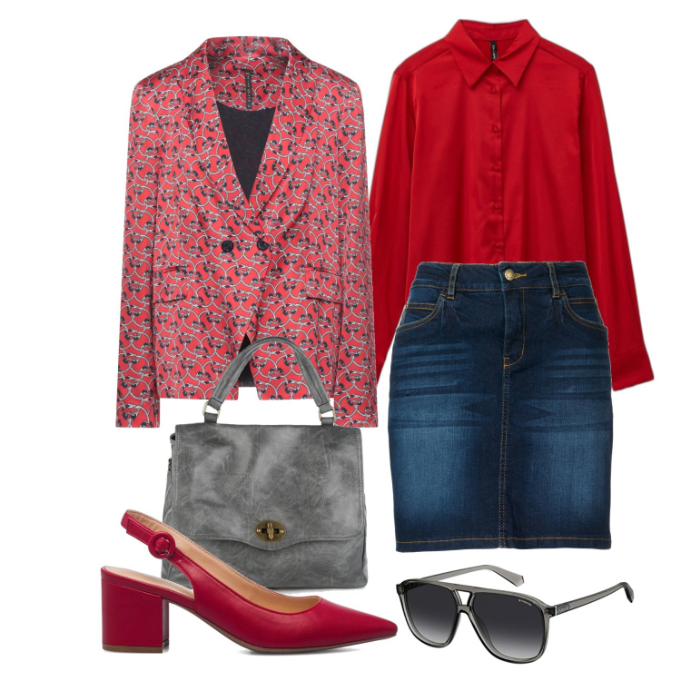 Outfit donna - Il blazer asimmetrico. Stile Casual chic per Tutti i giorni. Abbinamento con gonne, blazer, borse a mano, camicie, décolleté, occhiali da sole.