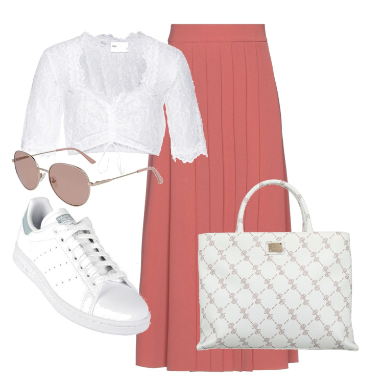 Outfit donna - Total look #1542704. Stile Casual per Tutti i giorni. look ideale per Tall. Abbinamento con gonne longuette, borse a mano, camicie, sneakers, occhiali da sole.