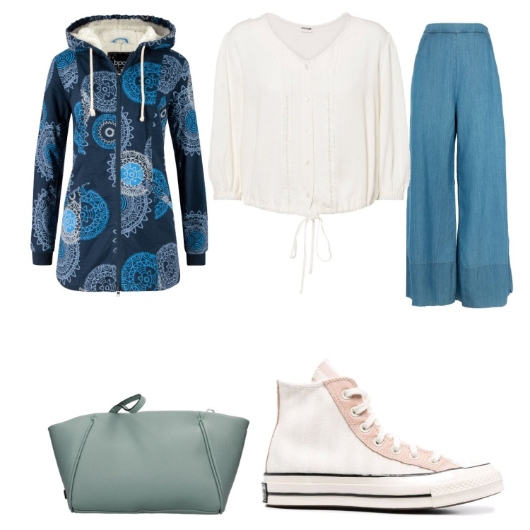 Outfit donna - Pinko straight. Stile Casual per Scuola/Università. Abbinamento con parka, camicie, pantaloni capri, clutch, sneakers.