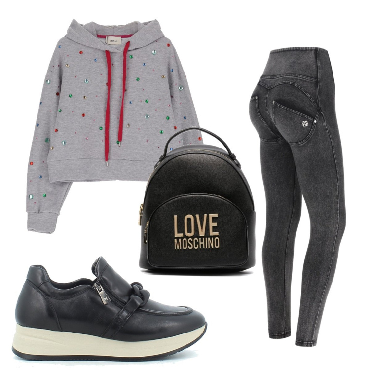 Outfit donna - Basic #2954. Stile Basic per Sport. Abbinamento con zaini, jeans skinny, sneakers, felpe con cappuccio.