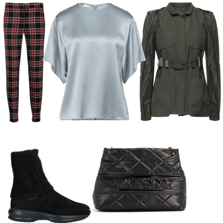 Outfit donna - Giubbotto multitasche. Stile Casual per Scuola/Università. Abbinamento con stivaletti, bluse, giacche, borse a tracolla, pantaloni skinny.