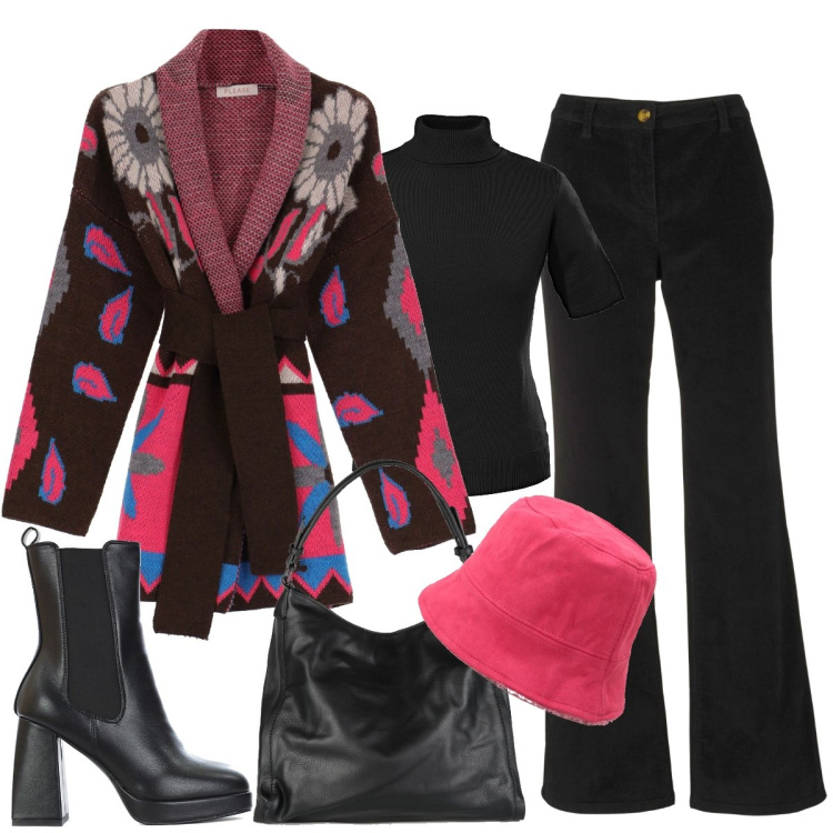 Outfit donna - L’etnico chic. Stile Etnico per Ufficio. Abbinamento con maglieria, pantaloni, borse a spalla, cardigans, cappelli, stivaletti.