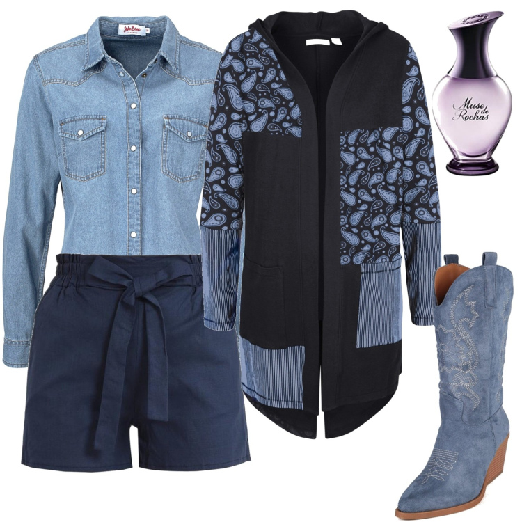 Outfit donna - Total look #1544639. Stile Casual per Tutti i giorni. Abbinamento con camicie, cardigans, shorts, stivaletti texani, profumi.