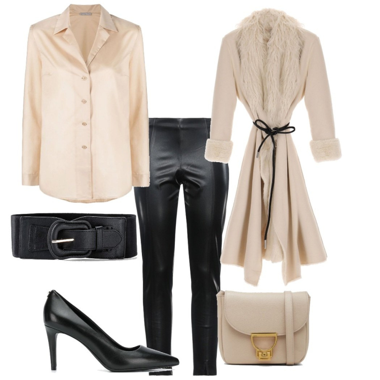 Outfit donna - Basic di sera. Stile Basic per Serata fuori. Abbinamento con cinture, pantaloni, cappotti, borse a tracolla, camicie, décolleté.