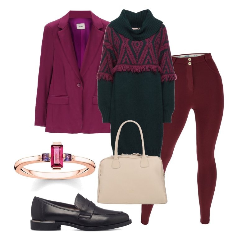 Outfit donna - Total look #1544834. Stile Glamour per Tutti i giorni. Abbinamento con vestiti corti, borse a mano, pantaloni skinny, giacche, mocassini, anelli.