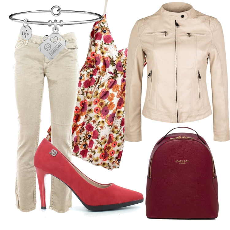 Outfit donna - Casual #4120. Stile Casual per Tutti i giorni. Abbinamento con tuta corta, giacche, jeans skinny, valigie, sandali, zaini.