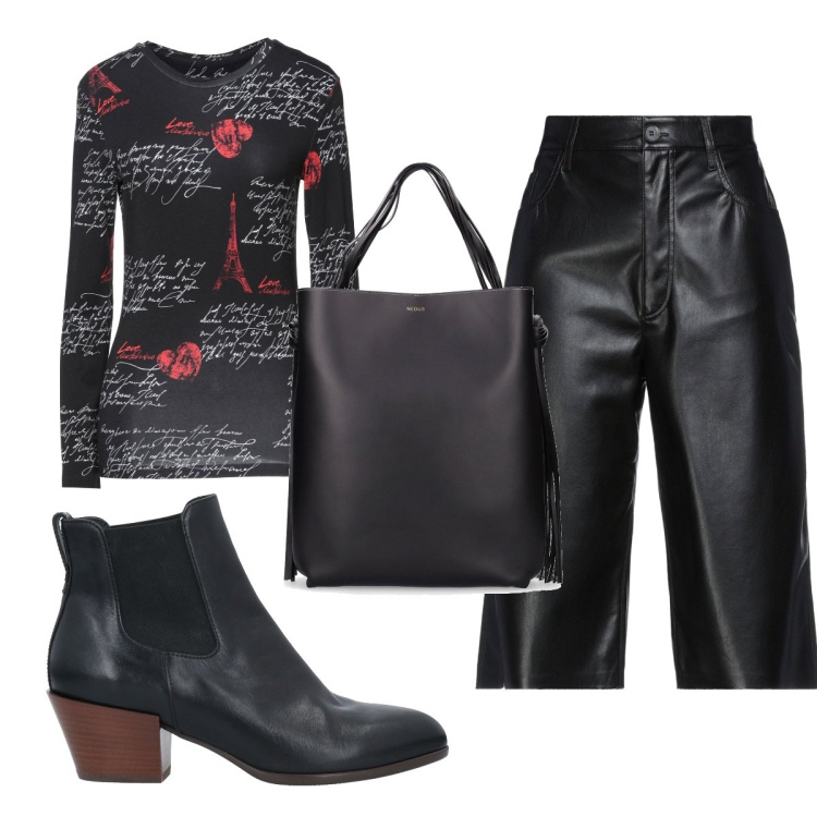 Outfit donna - Total look #1545923. Stile Trendy per Tutti i giorni. Abbinamento con stivaletti, t-shirt, pantaloni capri, borse a spalla.