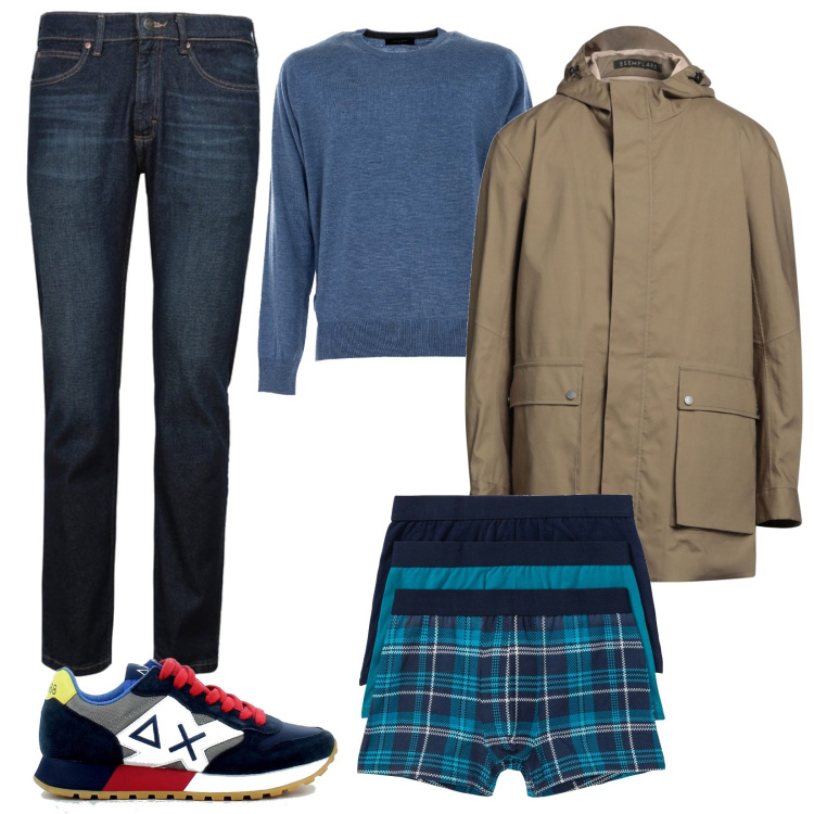 Outfit uomo - Boxer fantasia e tinta unita. Stile Casual per Tutti i giorni. Abbinamento con boxer, cappotti, jeans slim fit, pullovers, sneakers.