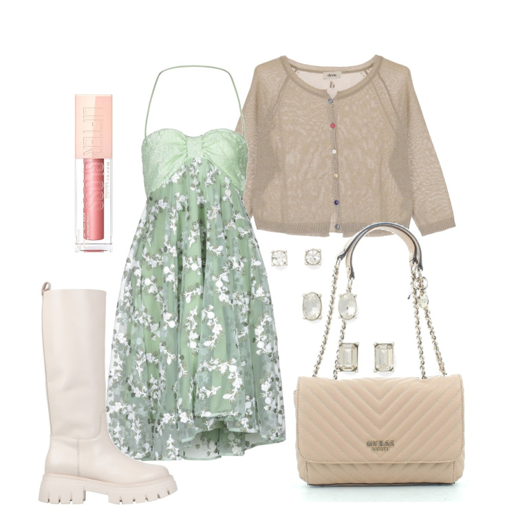 Outfit donna - Ghost outfitter - in centro. Stile Bon Ton per Tutti i giorni. Abbinamento con stivali, vestiti midi/longuette, borse a tracolla, cardigans, orecchini, gloss.