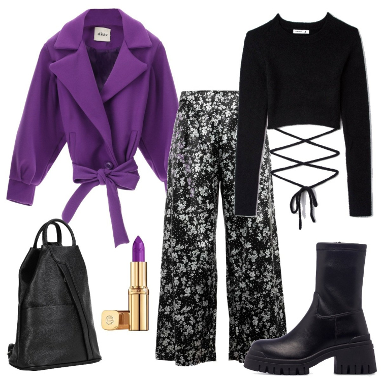 Outfit donna - Zainetto versatile. Stile Glamour per Tutti i giorni. Abbinamento con zaini, maglieria, pantaloni, cappotti, stivaletti, rossetti.