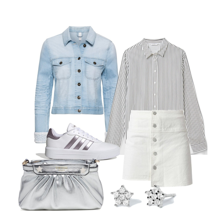 Outfit donna - Ghost outfitter - in centro. Stile Casual per Tutti i giorni. Abbinamento con blazer, minigonne, orecchini, camicie, sneakers, clutch.