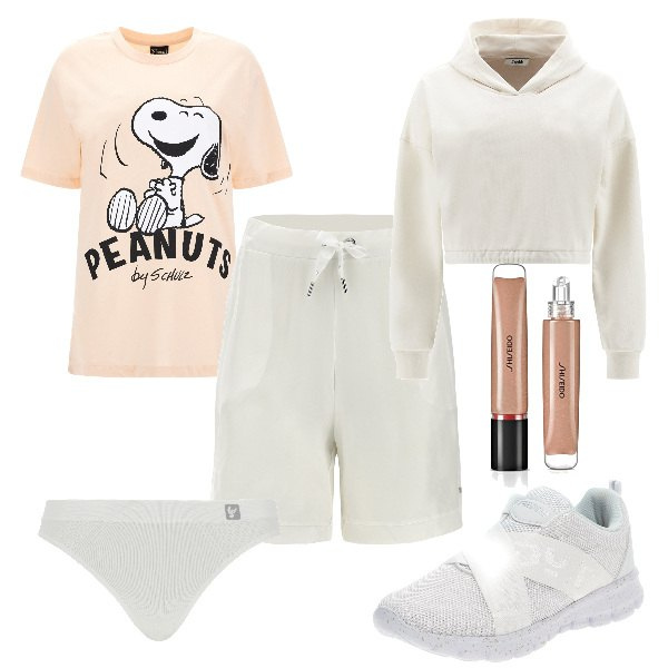 Outfit donna - Total look #1547388. Stile Urban per Sport. Abbinamento con perizomi, shorts, sneakers, t-shirt, felpe con cappuccio, gloss.