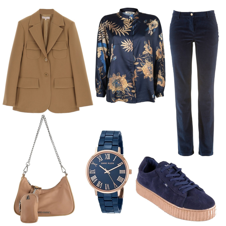 Outfit donna - Bicolore. Stile Casual chic per Ufficio. Abbinamento con pantaloni, borse a spalla, sneakers, camicie, giacche, orologi.