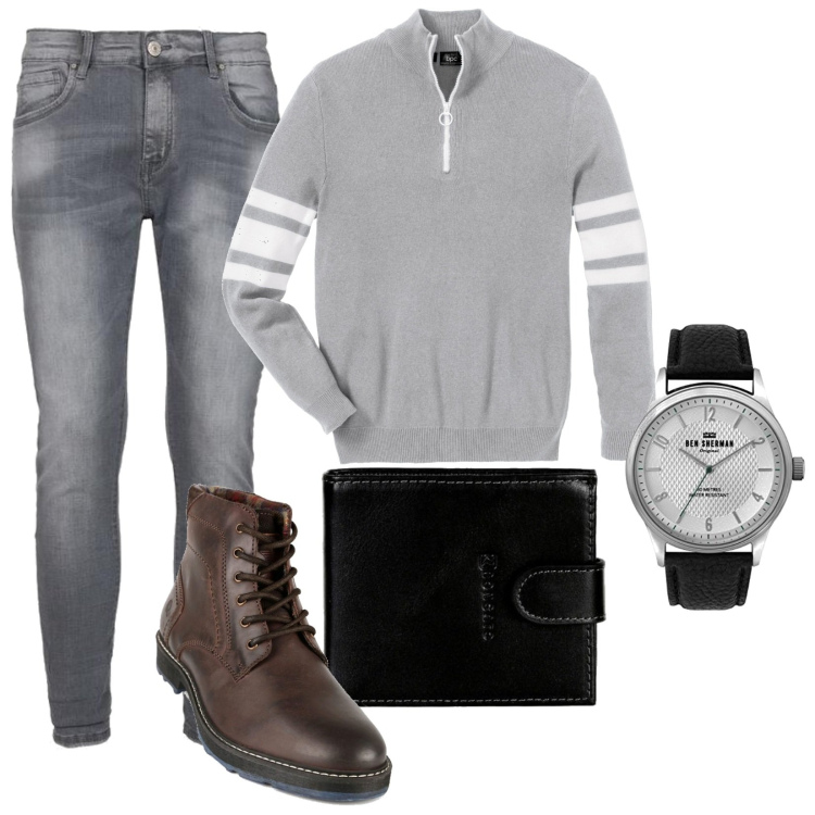 Outfit uomo - Total look #1548260. Stile Casual per Tutti i giorni. Abbinamento con t-shirt sportive, jeans, stivali e stivaletti, portafogli, orologi analogici.