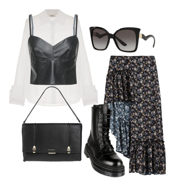 Outfit donna - Ghost outfitter - in centro. Stile Trendy per Tutti i giorni. Abbinamento con minigonne, top, occhiali da sole, borse a mano, anfibi, camicie.