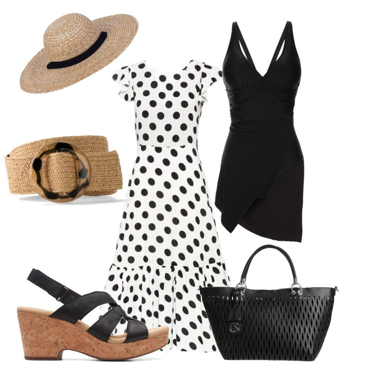 Outfit donna - Passeggiata al mare. Stile Trendy per Mare. Abbinamento con vestiti da spiaggia, cinture, vestiti midi/longuette, borse a mano, sandali in pelle, cappelli.