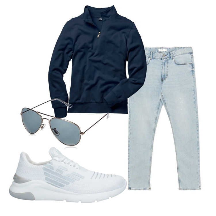 Outfit uomo - Casual #5174. Stile Casual per Tutti i giorni. Abbinamento con felpe, sneakers, jeans, occhiali da sole.