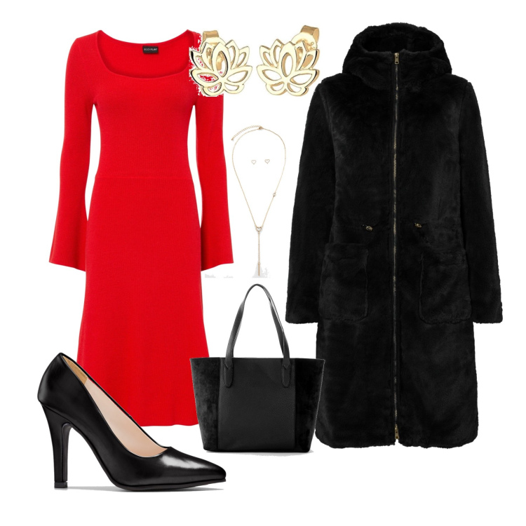 Outfit donna - Cattura l’attenzione. Stile Chic per Serata fuori. Abbinamento con vestiti corti, shopping bag, ecopellicce, décolleté, collane, orecchini.