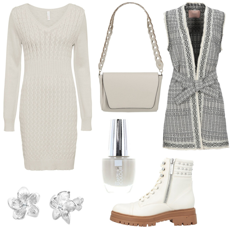 Outfit donna - (Total) White. Stile Casual chic per Tutti i giorni. Abbinamento con vestiti, cappotti, stivaletti, borse a mano, smalti, orecchini.