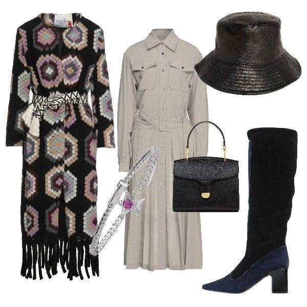 Outfit donna - Il cappello in pelle. Stile Glamour per Tutti i giorni. Abbinamento con camicie, cappotti, stivali, cappelli, braccialetti, borse a mano.