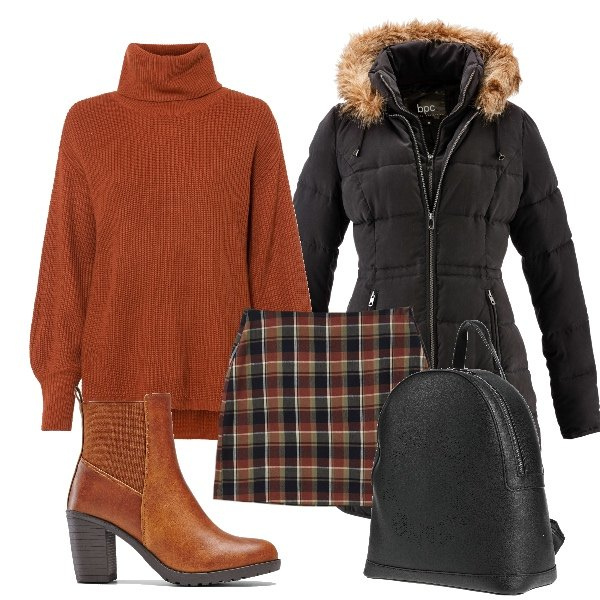 Outfit donna - Colpi di coda dell\'inverno. Stile Casual per Tutti i giorni. Abbinamento con giacche, stivaletti, maglieria, zaini, gonne.