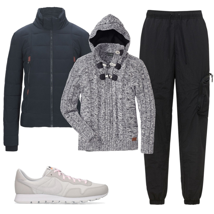 Outfit uomo - Lacci rosa. Stile Urban per Tutti i giorni. Abbinamento con maglieria, piumini, pantaloni cargo, sneakers.