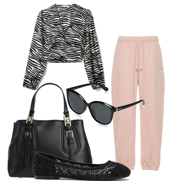 Outfit donna - Total look #1550495. Stile Casual per Tutti i giorni. Abbinamento con ballerine, borse a mano, bluse, pantaloni, occhiali da sole.