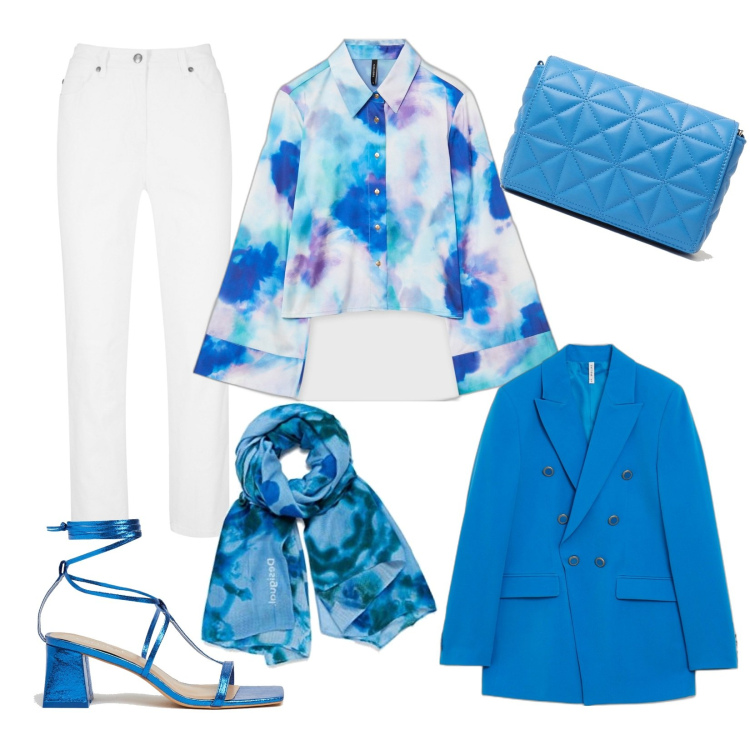 Outfit donna - Look pazzesco!. Stile Glamour per Tutti i giorni. Abbinamento con pantaloni, camicie, borse a spalla, giacche, sandali in pelle, sciarpe.