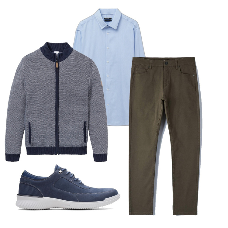 Outfit uomo - In giro. Stile Casual per Tutti i giorni. Abbinamento con cardigans, pantaloni skinny, camicie, sneakers.