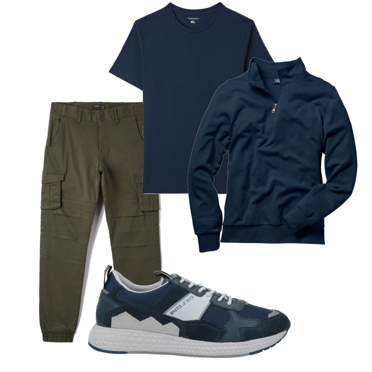 Outfit uomo - In giro. Stile Casual per Tutti i giorni. Abbinamento con felpe, sneakers, pantaloni cargo, t-shirt.