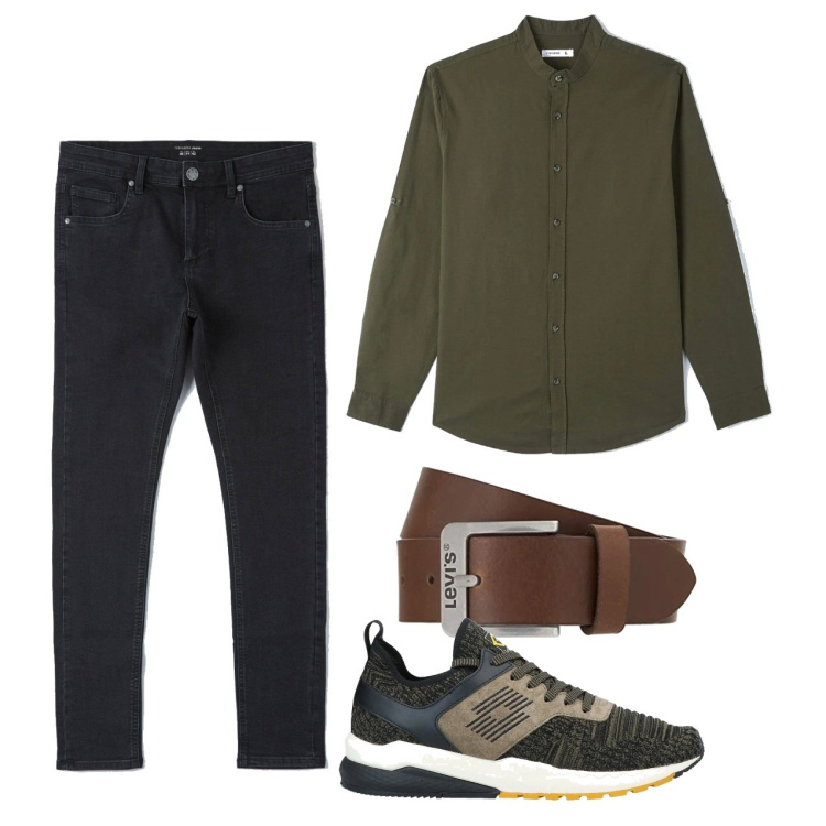Outfit uomo - In giro. Stile Casual per Tutti i giorni. Abbinamento con sneakers, camicie, jeans, cinture.
