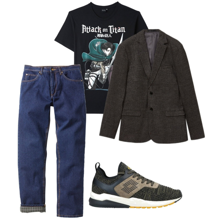 Outfit uomo - In giro. Stile Urban per Serata speciale. Abbinamento con jeans dritti, sneakers, t-shirt, giacche.