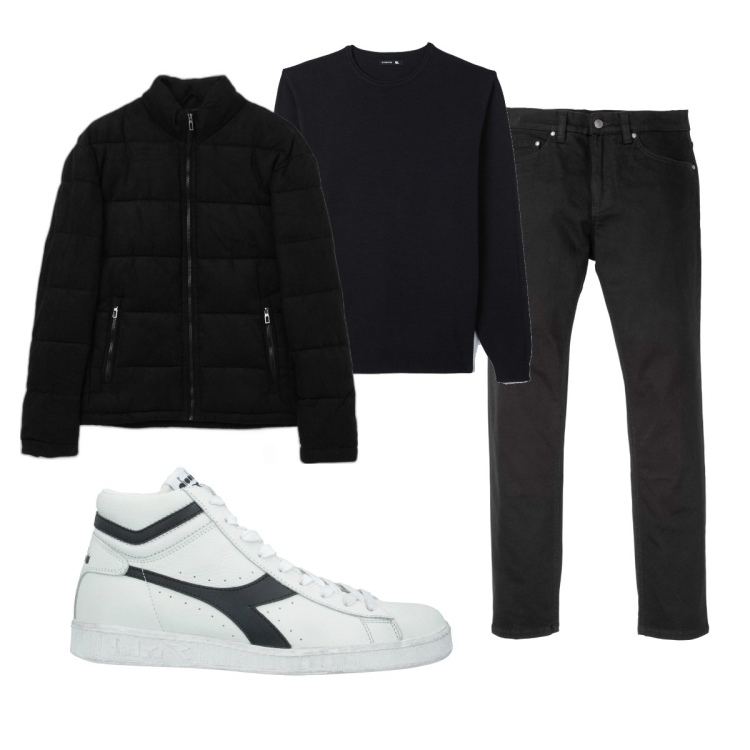 Outfit uomo - Casual #5526. Stile Casual per Tutti i giorni. Abbinamento con jeans slim fit, sneakers, pullovers, giacche.