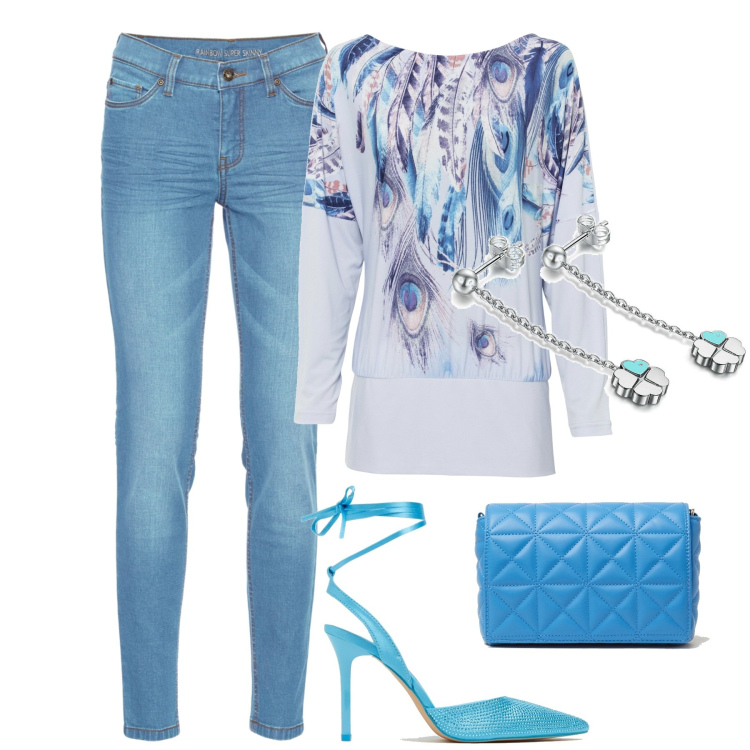 Outfit donna - In città. Stile Casual per Tutti i giorni. Abbinamento con jeans skinny, maglieria, orecchini, décolleté, borse a spalla.