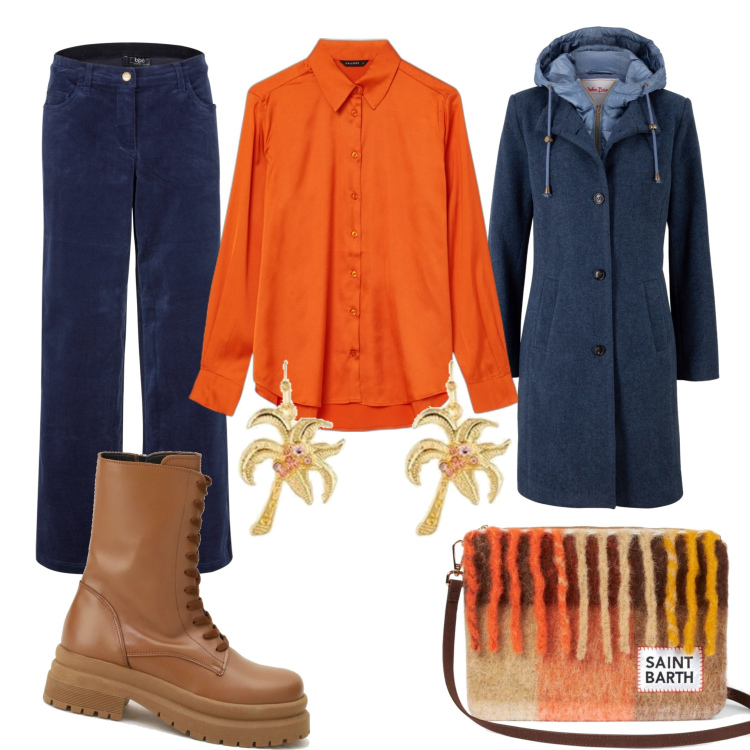 Outfit donna - Total look #1552744. Stile Urban per Scuola/Università. Abbinamento con cappotti, pantaloni, anfibi, camicie, borse a tracolla, orecchini.