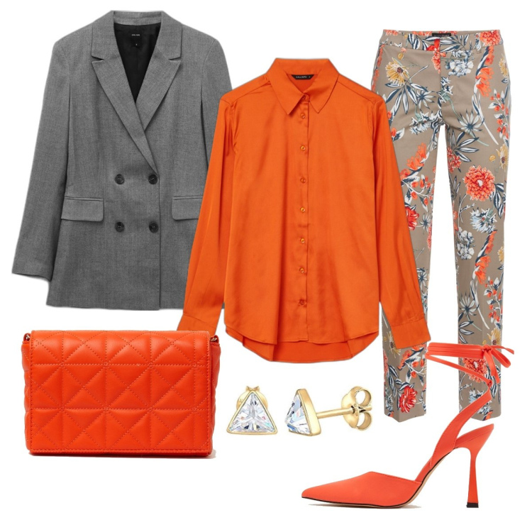 Outfit donna - La giacca doppiopetto grigia. Stile Bon Ton per Ufficio. Abbinamento con pantaloni, camicie, décolleté, giacche, borse a spalla, orecchini.