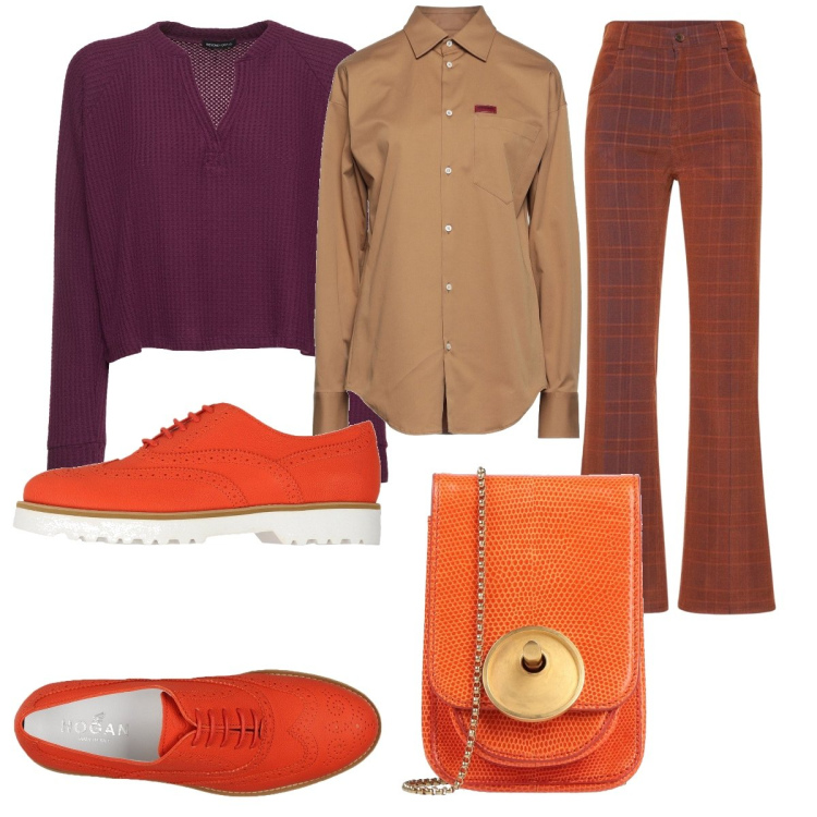 Outfit donna - Borsello arancione. Stile Casual per Tutti i giorni. Abbinamento con scarpe stringate, borse a tracolla, camicie, felpe, pantaloni.