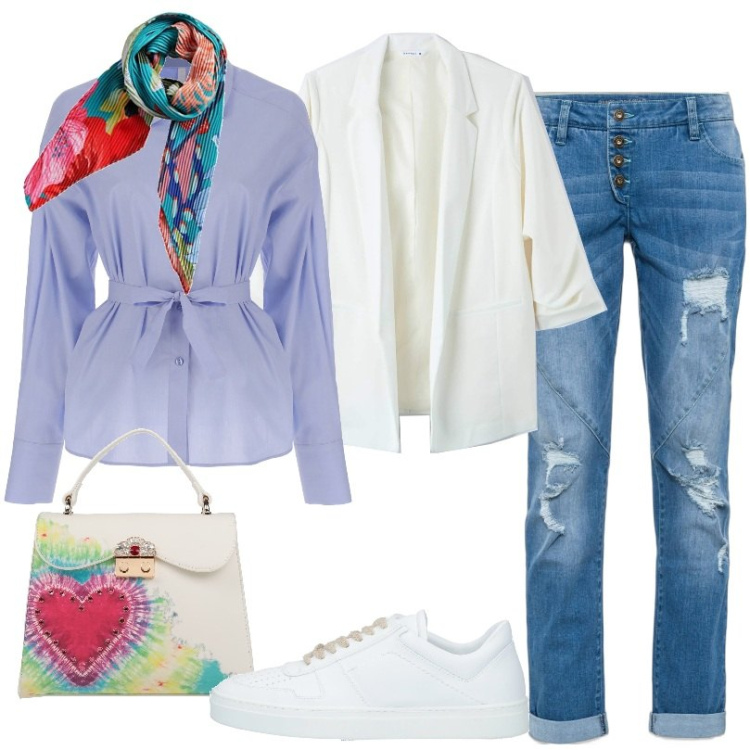 Outfit donna - Dettagli che abbelliscono il look. Stile Casual per Scuola/Università. Abbinamento con jeans boyfriend, borse a mano, sneakers, blazer, camicie, sciarpe.