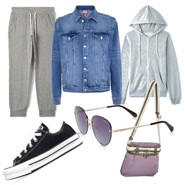 Outfit donna - Outfit sportivo. Stile Urban per Sport. Abbinamento con pantaloni, felpe con cappuccio, sneakers, giacche, borse sportive, occhiali da sole.