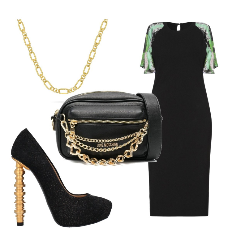 Outfit donna - Glamour #2091. Stile Glamour per Cerimonia. Abbinamento con décolleté, vestiti midi/longuette, borse a tracolla, collane.