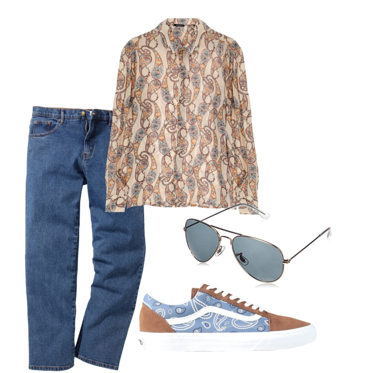 Outfit uomo - Camicia di primavera. Stile Casual per Tutti i giorni. Abbinamento con jeans dritti, sneakers, camicie, occhiali da sole.