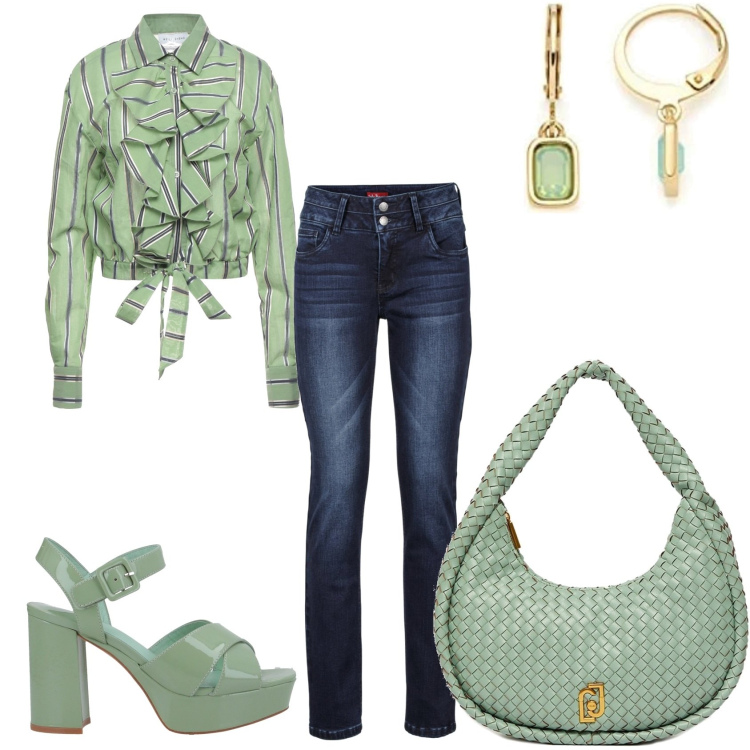 Outfit donna - In allegria mi vesto. Stile Trendy per Tutti i giorni. Abbinamento con jeans, camicie, sandali in pelle, borse a spalla, orecchini.