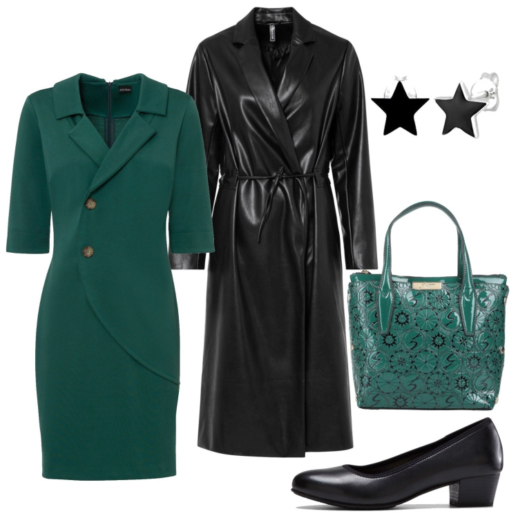 Outfit donna - Vintage. Stile Vintage retrò per Ufficio. Abbinamento con décolleté, vestiti, cappotti, borse a mano, orecchini.