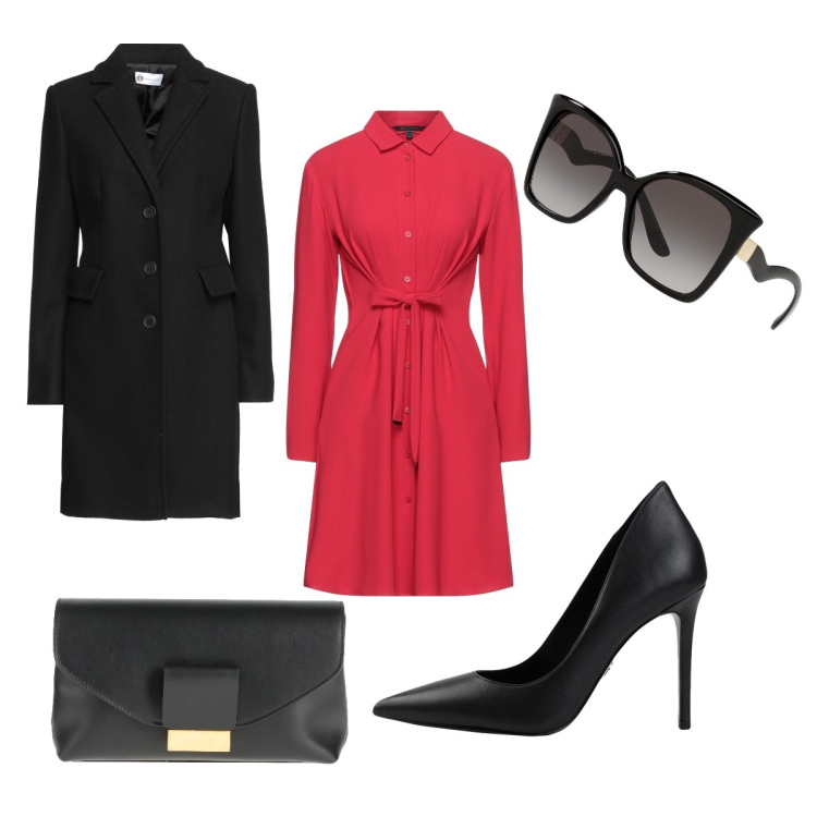 Outfit donna - Abito rosso. Stile Chic per Serata fuori. Abbinamento con vestiti corti, cappotti, occhiali da sole, décolleté, borse a mano.