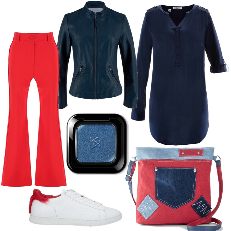 Outfit donna - Total look #1554959. Stile Sporty chic per Tutti i giorni. Abbinamento con tuniche, giacche sportive, borse a tracolla, sneakers, pantaloni, ombretti.
