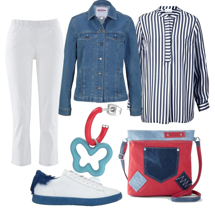 Outfit donna - Total look #1554962. Stile Casual per Tutti i giorni. Abbinamento con pantaloni, tuniche, blazer, borse a tracolla, sneakers, orecchini.