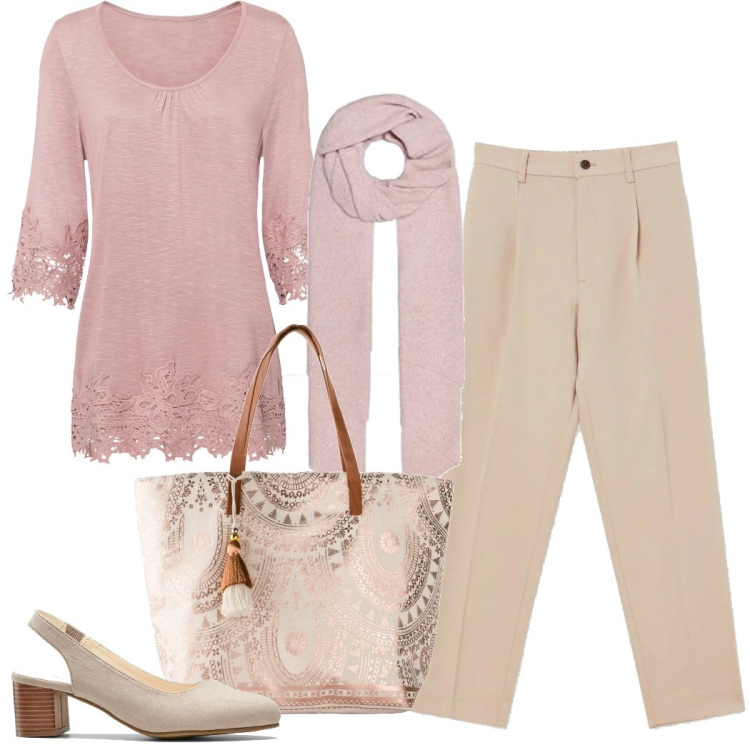 Outfit donna - Elegante tutti i giorni. Stile Casual chic per Tutti i giorni. Abbinamento con maglieria, shopping bag, décolleté, pantaloni, sciarpe.