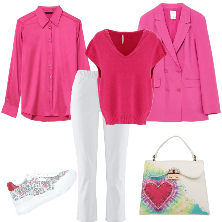 Outfit donna - Curvy a primavera.. Stile Casual chic per Tutti i giorni. Abbinamento con pantaloni, sneakers, borse a mano, pullovers, giacche, camicie.