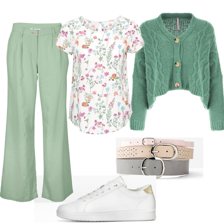 Outfit donna - Vintage. Stile Vintage retrò per Tutti i giorni. Abbinamento con bluse, pantaloni, cinture, sneakers, cardigans.