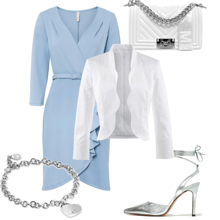 Outfit donna - Celestiale. Stile Chic per Cerimonia. Abbinamento con blazer, vestiti, borse a spalla, braccialetti, décolleté.